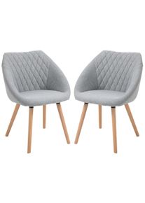 HOMCOM Set of 2 Dining Chairs Scandinavian Design - Tapered Beech Wood Legs - Ergonomic Seat Back Armrests Linen Grey | Aosom Ireland