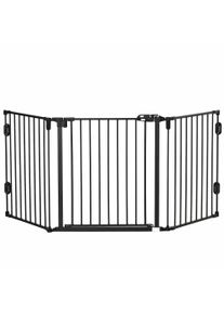 PawHut Dog Barrier Gate Door Guard Gate Pet Safety Gate Adjustable Foldable Fireplace Gate with Automatic Closing Door 3 Panels for Stove Wall Mount/Free Standing Black 202.5 x 76 cm | Aosom Ireland