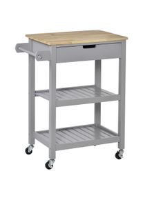 HOMCOM Kitchen Trolley Utility Cart on Wheels with Rubberwood Worktop, Towel Rack, Storage Shelves & Drawer for Dining Room, Grey | Aosom Ireland