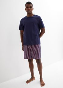 Pyjashort 100% coton avec short tiss&eacute; - bleu - taille 52/54 (L) avec coton - bonprix