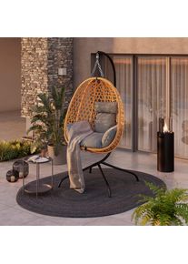 Beldano H&auml;ngesessel, Grau, Naturfarben, Schwarz, Metall, Kunststoff, Textil, F&uuml;llung: Polyester,Polyester, 105x198x104 cm, R&uuml;ckenlehne umklappbar, Gartenm&ouml;bel, Gartenschaukeln, H&auml;ngesessel