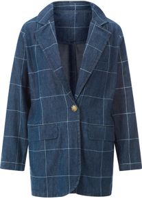 Dames Jeansblazer met groot ruitdessin blue-stonewashed Maat 50