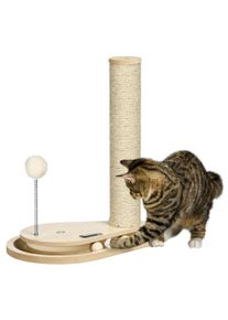 PawHut HOMCOM Scratching Post for Kittens with Toys, Ball Track, Ball with Spring, 35 cm x 23 cm x 40 cm, Natural | Aosom Ireland