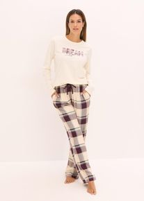 Pyjama avec pantalon tiss&eacute; doux et pochette cadeau - beige - taille 46/48 (L) - Bas: flanelle,Haut: 100% coton - bonprix