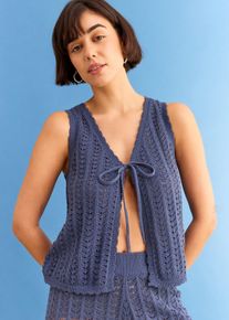 Gilet sans manches en maille ajour&eacute;e - bleu - taille 42/44 (M) avec coton - bonprix