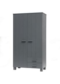 Livetastic , Dunkelgrau , Holz , Kiefer,Kiefer , massiv , 3 F&auml;cher , 2 Schublade(n) Schubladen , 111x202x55 cm , Garderobe, Garderobenschr&auml;nke