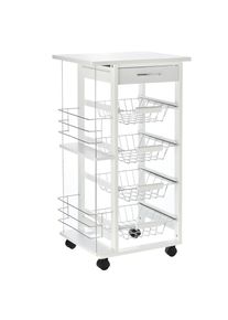 HOMCOM Multi-Use Kitchen Island Trolley w/ 4 Baskets 2 Side Racks Drawer Worktop 4 Wheels Worktop Food Storage Compact Furniture White | Aosom Ireland