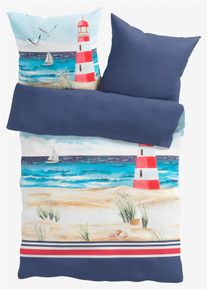 Parure de lit r&eacute;versible en linon - bleu - taille 135x200 cm - 100% coton - bonprix