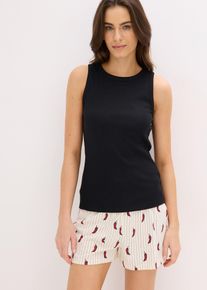 Pyjashort avec top c&ocirc;tel&eacute; - noir - taille 50/52 (XL) - Bas: 100% coton,Haut: Mati&egrave;re c&ocirc;tel&eacute;e - bonprix