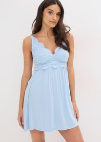 Nuisette en viscose avec broderies anglaises - bleu - taille 50/52 (XL) - Viscose - bonprix