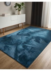 Tapis poil ras en fausse fourrure Furry Turquoise 120x170 cm - Tapis poil court design moderne pour salon