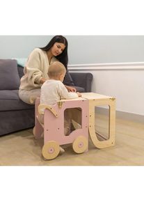 Kombihochstuhl, Naturfarben, Pink, Holz, Birke, Sperrholz, 38x90x40 cm, F&uuml;ttern