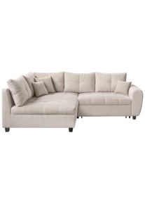 CARRYHOME Ecksofa, Creme, Textil, F&uuml;llung: Schaumstoffflocken,Schaumstoffflocken, Ottomane links, L-Form, 249x175 cm, Liegefunktion, seitenverkehrt erh&auml;ltlich, R&uuml;cken echt, haustierfreundlicher Bezug, Wohnzimmer, Sofas & Couches, Wohnlandschaften, Ecksofas mit Schlaffunktion
