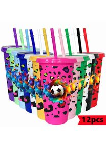 12Pcs/pack football color splash pattern 26oz color plastic cold cup birthday/back-to-school season party drinks coffee