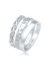 Ring-Set Elli "Ring Bandring Zopfmuster Hammerschlag 3er Set 925 Silber" Gr. 52, silber, Fingerringe, Damen, 52, ohne Stein, Silber 925 (Sterlingsilber), 3mm, Ring-Set