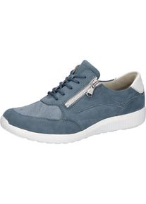 Waldl&auml;ufer Sneaker WALDL&Auml;UFER "K-IRA Soft", Damen, Gr. 9 (43), jeansblau, wei&szlig;, Nappaleder, Nubukleder, Textil, unifarben mit Farbeinsatz, Basic, Schuhe Sneaker, Bequemschuh, Komfortschuh in Extraweite K f&uuml;r den kr&auml;ftigen Fu&szlig;