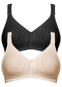 B&uuml;gelloser BH SuSa "2er Pack BH ohne B&uuml;gel Topsy Plus", Damen, Gr. 95, Cup F, bunt (beige schwarz), Obermaterial: 40% Baumwolle CO. 30% Polyamid PA. 30% Elasthan EL., BHs B&uuml;gelloser BH