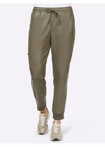 Jogger Pants Heine, Damen, Gr. 17, Kurzgr&ouml;&szlig;en, gr&uuml;n (khaki), 100% Polyester, Einsatz:94% Polyester, 6% Elasthan, unifarben, 7/8-L&auml;nge, Hosen Jogger Pants
