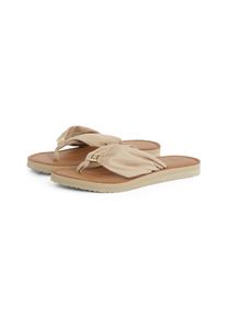 Zehentrenner Tommy Hilfiger "TH ELEVATED BEACH SANDAL", Damen, Gr. 35, braun (hellbraun), Textil, Schuhe Zehentrenner, Sommerschuh, Bequemschuh, Flats, Schlappen mit TH-Schmuckelement