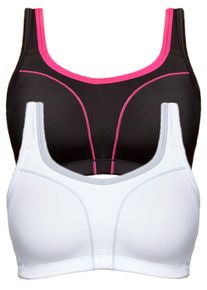 Sport-BH SuSa "2er Pack Sport BH Move high", Damen, Gr. 100, Cup A, bunt (schwarz, pink wei&szlig;, grau), Obermaterial: 52% Polyamid PA. 37% Polyester PES. 11% Elasthan EL., BHs Sport-BH