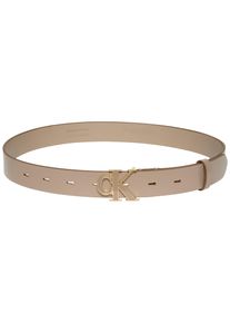 Lederg&uuml;rtel Calvin Klein "ROUND CK BUCKLE 30MM BELT INLAY", Damen, Gr. 100, desert taupe, antique light gold, Web, Rindsleder, unifarben, G&uuml;rtel Lederg&uuml;rtel, Gr&ouml;&szlig;enverstellbar mit Metallschlie&szlig;e