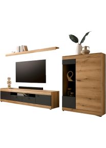 Wohnwand Home Affaire "Soleto, zeitlose Anbauwand, Komplettset im modernen Stil", eiche evoke, B:300cm H:170cm T:35cm, FSC-zertifizierter Holzwerkstoff, Kastenm&ouml;bel-Sets, Wohnwand, enth&auml;lt Vitrine, Lowboard und Wandboard