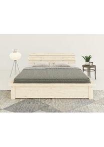 Massivholzbett OTTO HOME "Antri, Futonbett, ergonomisch geformtes Kopfteil, stilvolles Design", naturbelassen, B:178cm H:79,2cm L:224,6cm, Betten, Massivholzbett, Rahmen zur Ablage von Smartphone, mit Lattenrost, Bettkasten optional