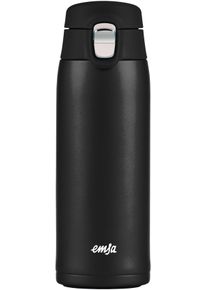 Thermobecher Emsa "Travel Mug", schwarz, H:19,6cm &Oslash;:6,6cm, Edelstahl, Kunststoff, Trinkgef&auml;&szlig;e, Thermobecher, 0,4L, leicht, Edelstahl, Klappverschluss, 100% dicht, 8h hei&szlig;/16h kalt