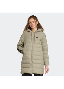Daunenjacke adidas Sportswear "ESSENTIALS CLIMAWARM 3-STREIFEN LIGHT DAUNENPARKA MIT KAPUZE", Damen, Gr. S, gr&uuml;n (silber pebble), Obermaterial: 100% Polyester. Wattierung: 80% Entendaune, 20% Federn, Jacken Daunenjacke, Winterjacke Damen