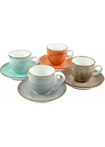 Espressotasse Creatable "Kaffeetasse VINTAGE NATURE", bunt (terra, steingrau, aquablau, schlamm), 80ml, 8 Stk., Porzellan, Trinkgef&auml;&szlig;e, Espressotasse, Tassen Set, 4 Tassen, 4 Untertassen