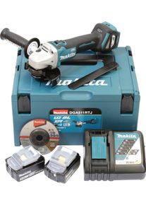 Akku-Winkelschleifer Makita "DGA511RTJ", blau (wei&szlig;, neutral), Schleifmaschinen, Akku-Winkelschleifer, inkl. Akku, Ladeger&auml;t, Aufbewahrungskoffer und weiterem Zubeh&ouml;r