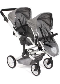 Bayer Chic 2000 Puppen-Zwillingsbuggy CHIC2000 "Linus Duo", grau (jeans grau), Puppenwagen, KinderB:80cm H:79cm T:80cm, Kunststoff, Polyester, Stahl, Puppen-Zwillingsbuggy, mit zwei abnehmbaren, bis in Liegeposition verstellbaren Sportsitzen, B:80cm H:79cm T:80cm