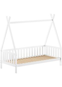 Massivholzbett Vipack "mit Tipi Dach, seitlich und hinten mit Sprossenumrandung", wei&szlig;, wei&szlig;, wei&szlig;, B:98cm H:189,3cm L:206cm, Betten, Massivholzbett, Korpus aus massiver Kiefer, wei&szlig; lackiert