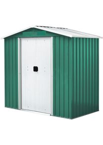 Ger&auml;tehaus Pergart "K&ouml;ln II 64", gr&uuml;n, Metall, Ger&auml;teh&auml;user, Ger&auml;tehaus, Metall, mit Satteldach und integrierter Schiebet&uuml;r, tanne/creme