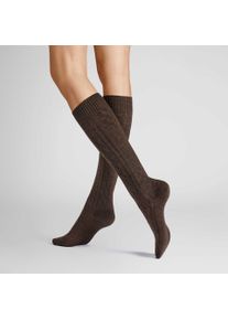 Kniestr&uuml;mpfe Hudson "Kniestrumpf Winter Plait", Damen, Gr. 35-38, schwarz (braunmeliert 0763), Obermaterial: 44% Wolle WO. 44% Polyacryl PAN. 10% Polyamid PA. 2% Elasthan EL., Socken Kniestr&uuml;mpfe