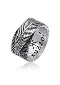 Silberring Kuzzoi "Ring Herren Feder Vintage Trend Massiv 925 Silber" Gr. 60, schwarz, Fingerringe, Herren, 60, Silber 925 (Sterlingsilber), Silberring