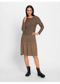 Strickkleid Heine "Strickkleid", Damen, Gr. 38, Normalgr&ouml;&szlig;en, gelb (camel, schwarz, gestreift), Strick, 50% Baumwolle, 50% Polyacryl, gemustert, gestreift, mehrfarbig, kurz, Rundhals, Kleider Strickkleid