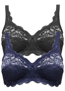 B&uuml;gelloser BH SuSa "2er Pack BH ohne B&uuml;gel Latina", Damen, Gr. 110, Cup C, bunt (schwarz marine), Spitze, Obermaterial: 77% Polyamid PA. 15% Baumwolle CO. 8% Elasthan EL., BHs B&uuml;gelloser BH