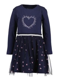 Jerseykleid Blue Seven, M&auml;dchen, Gr. 128, N-Gr, ultramarin, Jersey, Obermaterial: 95% Baumwolle, 5% Elasthan, bedruckt, regular fit kniebedeckend, Rundhals, abgesteppte Kante, Kleider Jerseykleid, mit tollen Herzchen-Prints und aufgesetztem T&uuml;ll-&Uuml;berrock