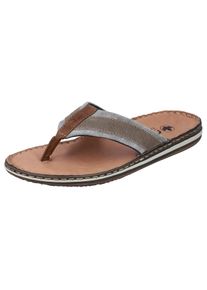 Zehentrenner Rieker, Herren, Gr. 43, grau (grau, braun), Lederimitat, Textil, Schuhe Zehentrenner, Sommerschuh, Schlappen, Poolslides, Badeschuh, mit Leder-Innensohle, Topseller