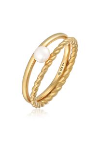 Perlenring Elli Premium "Ring S&uuml;&szlig;wasserperle Modisch Kordel 925 Silber" Gr. 58, gold, Fingerringe, Damen, 58, ohne Stein, Silber 925 (Sterlingsilber), 4mm, Perlenring