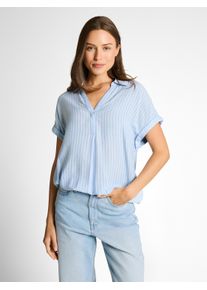 Klassische Bluse Tom Tailor, Damen, Gr. 34, blau wei&szlig; stripe, Web, Obermaterial: 100% Viskose, gestreift, regular fit normal, V-Ausschnitt, Blusen Klassische Bluse, mit Streifen Muster