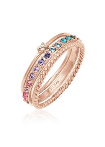 Ring-Set Elli "Ring Kristalle Farbig Regenbogen Set (3 tlg) 925 Silber" Gr. 64, rosa (rosegold), Fingerringe, Damen, 64,mit Stein, Silber 925 (Sterlingsilber), Ring-Set