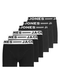 Jack & Jones Boxershorts JACK & JONES "Boxershort SENSE TRUNKS 6 PACK JNR NOOS 6er Pack", Jungen, Gr. 152, bunt (schwarz, schwarz, wei&szlig;), Obermaterial: 95% Baumwolle CO. 5% Elasthan EL., Unterhosen Boxershorts