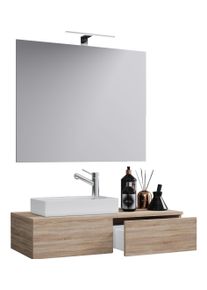 Waschtisch Vcm "3-tlg G&auml;ste WC Waschplatz Waschtisch Gudas Spiegel", braun (sonoma, eiche (s&auml;gerau)), B:85cm T:35cm, Schr&auml;nke, Waschtisch