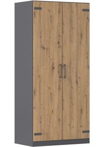 Dreht&uuml;renschrank Rauch "Kleiderschrank Jugendzimmer Kinderzimmer Stauraum Topseller Holmes", grau (graumetallic, eiche artisan), B:91cm H:197cm T:54cm, Holzwerkstoff, Schr&auml;nke, Dreht&uuml;renschrank, Breite 91/H&ouml;he 197/Tiefe 54cm - Industrial Style - MADE IN GERMANY