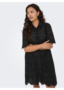 Spitzenkleid Only "ONLVALAIS S/S DRESS WVN NOOS", Damen, Gr. XS, N-Gr, schwarz, Web, Obermaterial: 100% Baumwolle, unifarben, loose fit kniefrei, Kleider Spitzenkleid