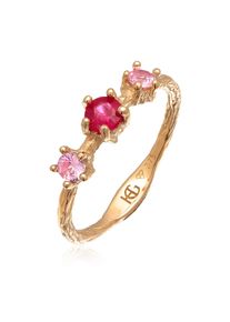 Silberring HAZE & GLORY "Ring Rubin Saphir synthetisch 375 Gelbgold" Gr. 52, gold, Fingerringe, Damen, 52, Gelbgold 375, Silberring