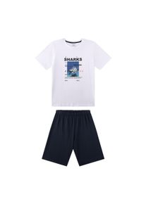 Schlafanzug Sanetta "Pyjama Pyjama short Teens Sharks", Jungen, Gr. 164, bunt (wei&szlig;), Obermaterial: 100% Baumwolle CO., Homewear-Sets Schlafanzug