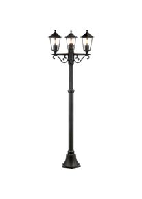 Au&szlig;en-Stehlampe Brilliant "Carleen", schwarz, H:200cm &Oslash;:61cm, Leuchten, Au&szlig;en-Stehlampe, 200 cm H&ouml;he, &Oslash; 61 cm, 3 x E27, Metall/Glas, schwarz
